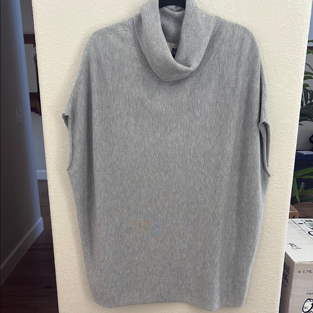 Gray Poncho Turtleneck, Sleeveless, Oversized Fit Sweater, Size Small